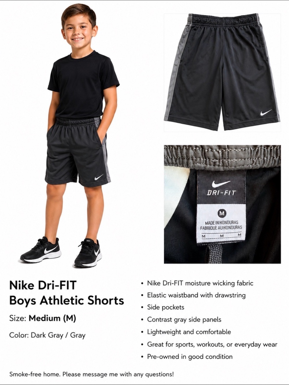 Nike Boys Athletic Shorts in Dark Gray with Gray Panels